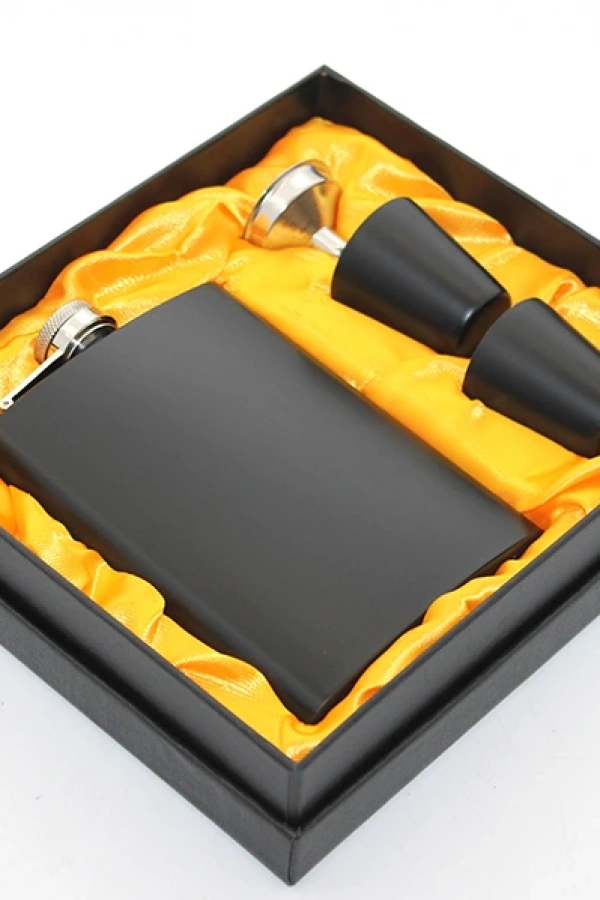 Paslanmaz Çelik 2 Shot Bardaklı Matara Seti Siyah Renk