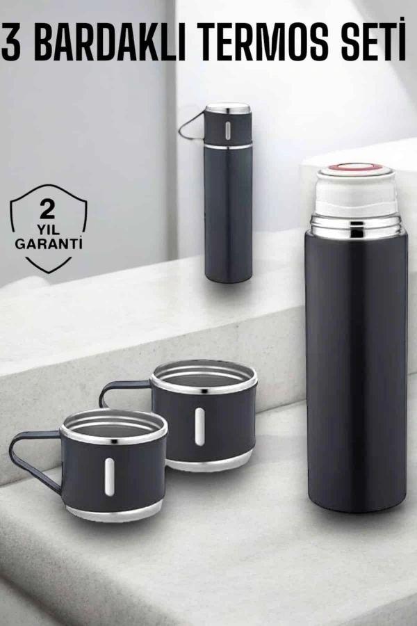 Paslanmaz Çelik 3’lü Termos Seti Vakumlu ve 8 Saat Isı Koruma