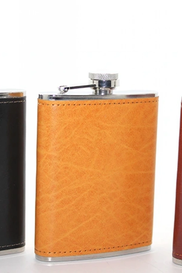 Paslanmaz Çelik Tekli 8 Oz Derili Matara