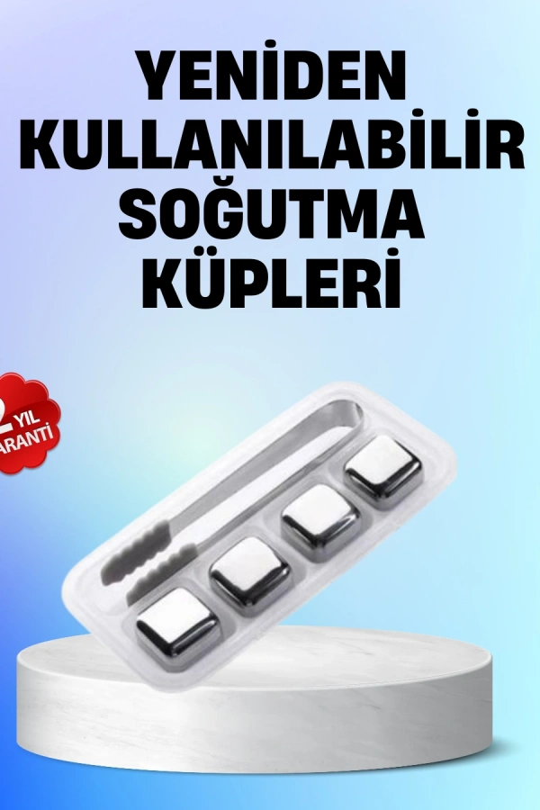Paslanmaz Çelikten Üretilmiş Metal Buz Küpü Seti ve Buz Klipsi