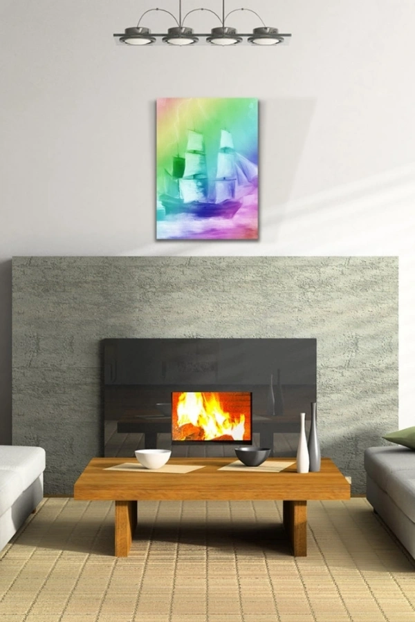 Pastel Renklerde Yelkenli Kadırga Kanvas Tablo 50 x 70
