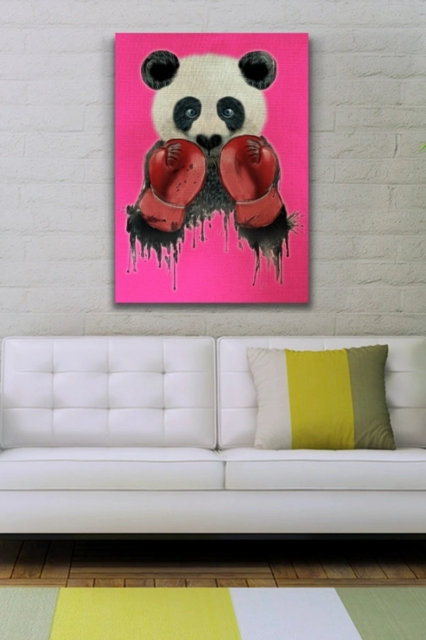 Pembe Arka Plan Boksör Panda Kanvas Tablo 50 x 70