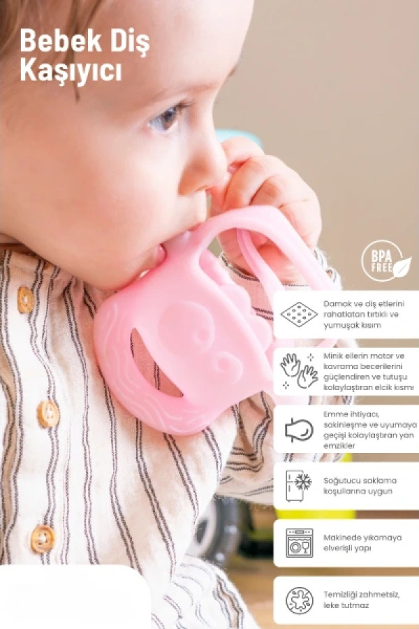 Pembe Bebek Silikon Diş Kaşıyıcı
