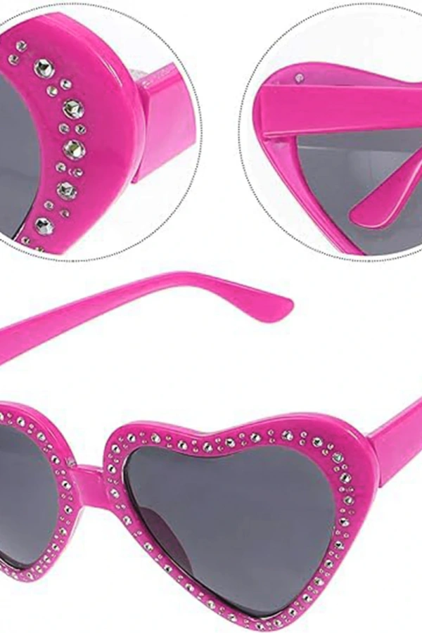 Pembe Kalp Taşlı Parti Gözlüğü