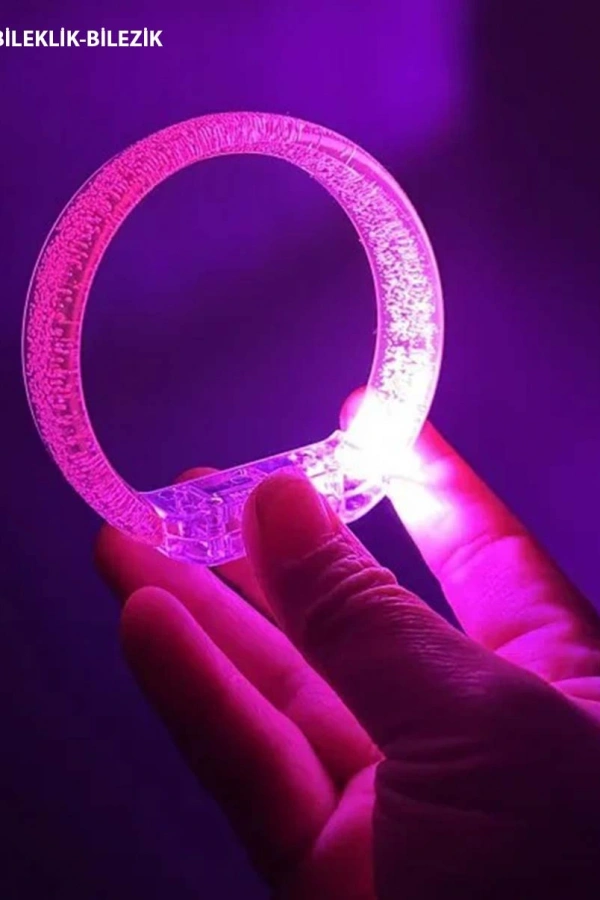 Pembe Led Işıklı Baskı Yapılabilen Pilli Bileklik Bilezik