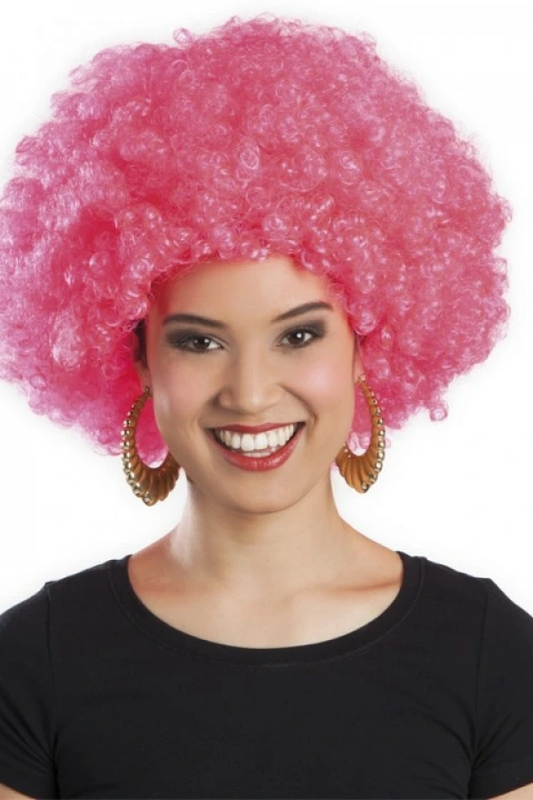 Pembe Renk Kıvırcık Afro Bonus Parti Peruğu