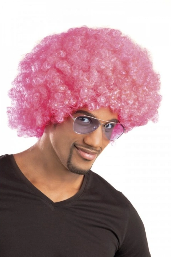 Pembe Renk Kıvırcık Afro Bonus Peruk