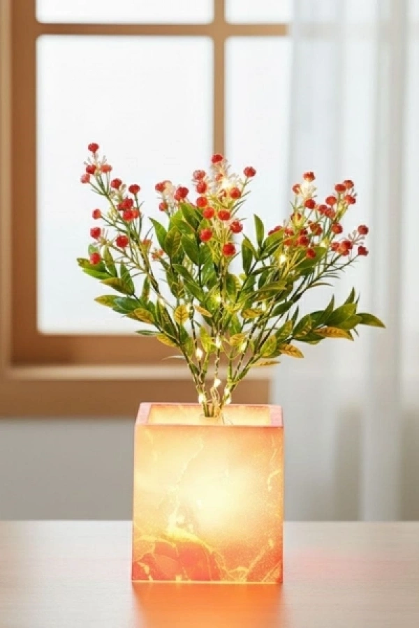 Pembe Saksılı LED Yapay Çiçek