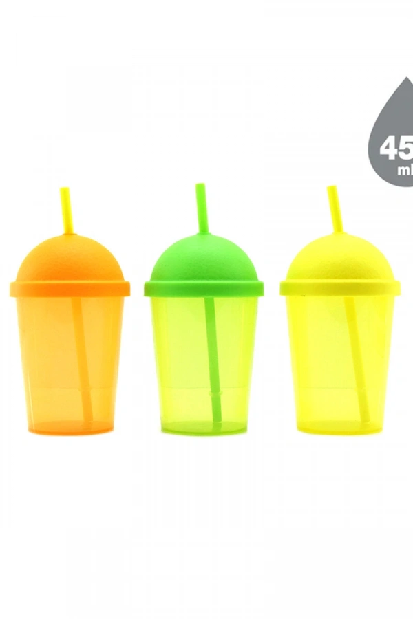 Pipetli Bardak - 450 ml - Şeffaf Renkli - Plastik