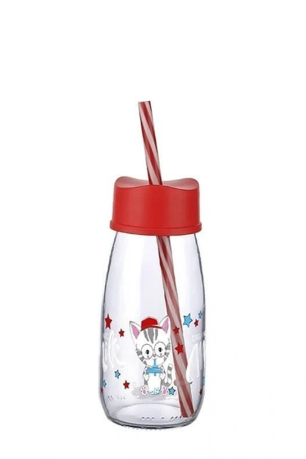 Pipetli Su Ve Süt Şişesi Cam 250 ML - Kırmızı