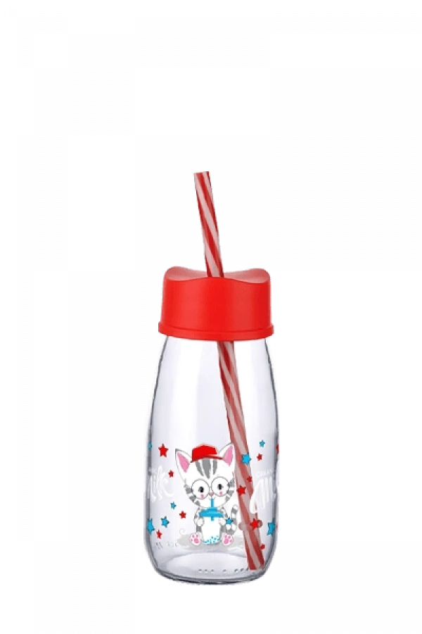 Pipetli Su Ve Süt Şişesi Cam 250 ML - Kırmızı