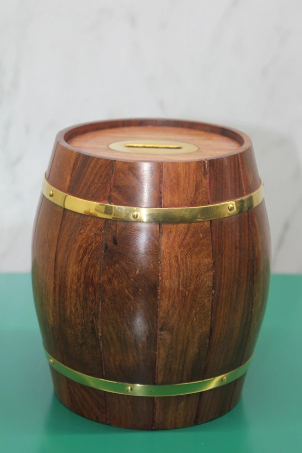 Pirinç Ahşap Fıçı Kumbara