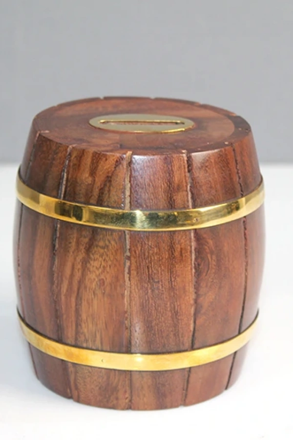 Pirinç Detaylı Fıçı Kumbara Model 1