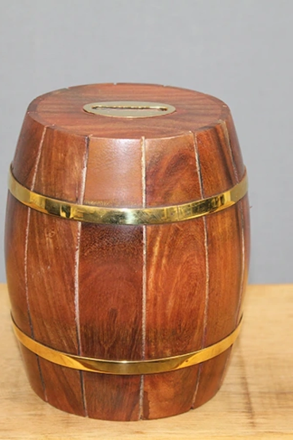 Pirinç Detaylı Fıçı Kumbara Model 2