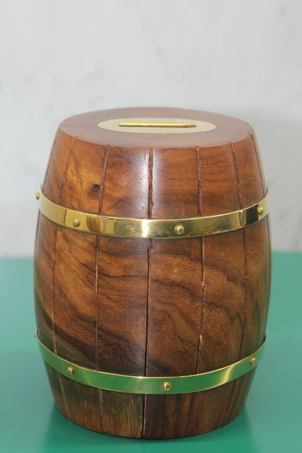 Pirinç Detaylı Fıçı Kumbara Model 4