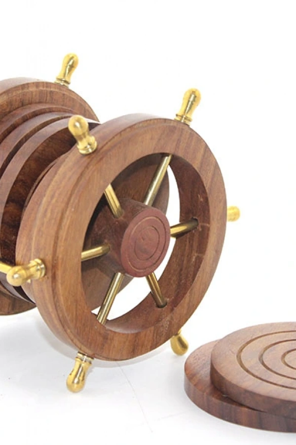 Pirinç Dümenli Ahşap Bardak Altı