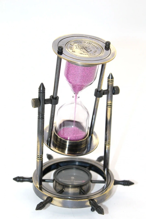 Pirinç Dümenli Pusulalı Kum Saati