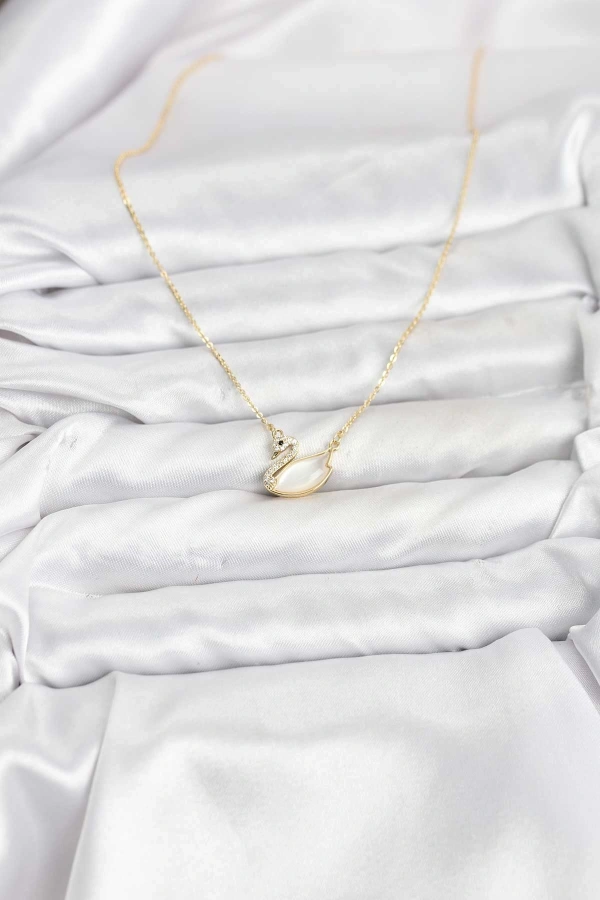 Pirinç Gold Renk Kuğu Model Kadın Kolye