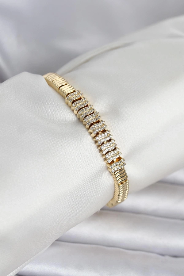 Pirinç Gold Renk Zirkon Taşlı Kadın Bileklik