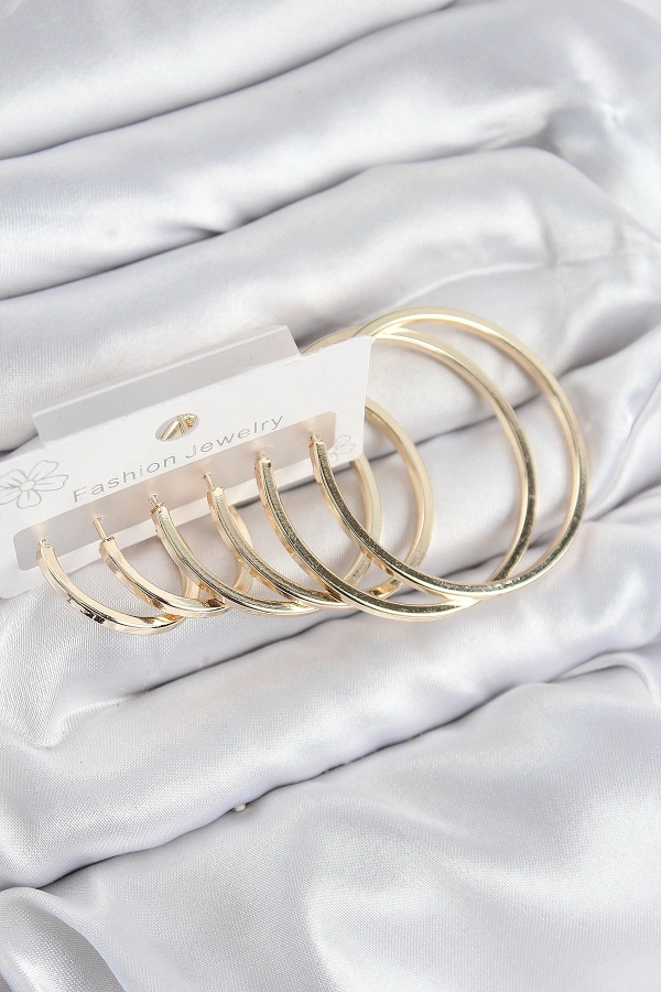 Pirinç Halka Model Gold Renk Kadın Set Küpe