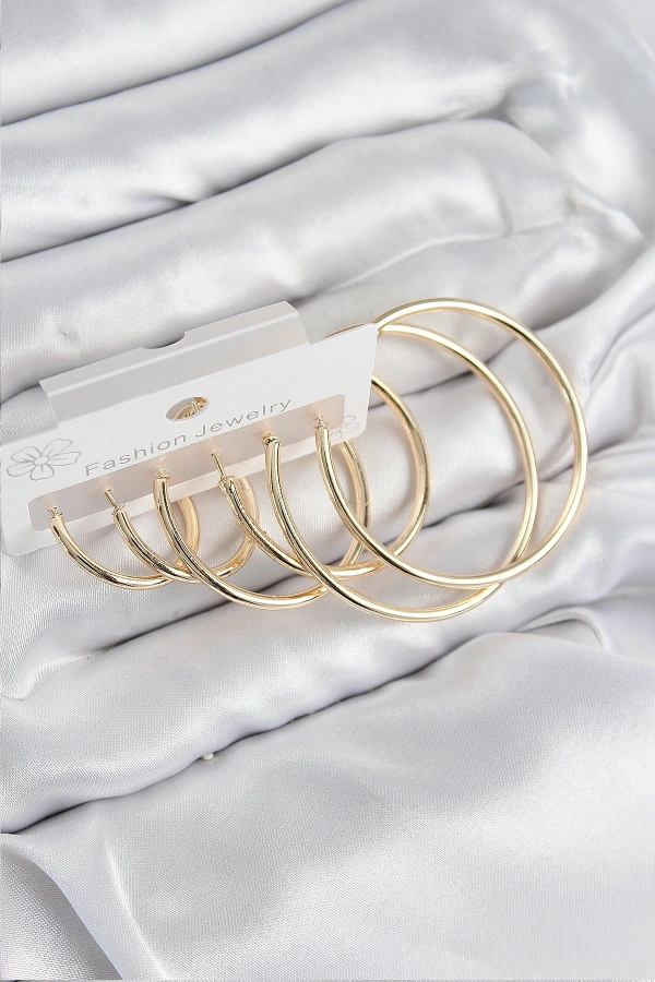 Pirinç Halka Model Gold Renk Kadın Set Küpe