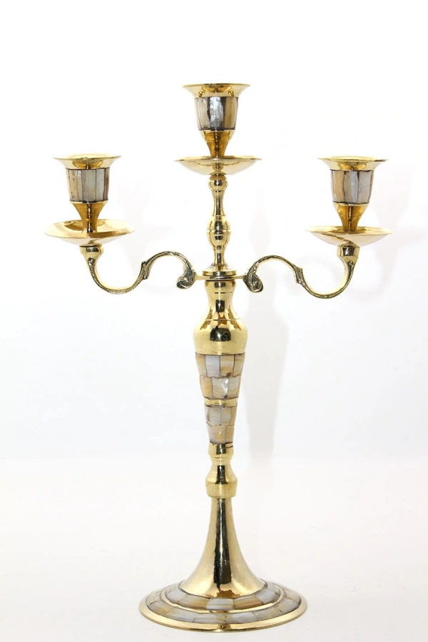 Pirinç Sedefli 3lü Şamdan Model 1