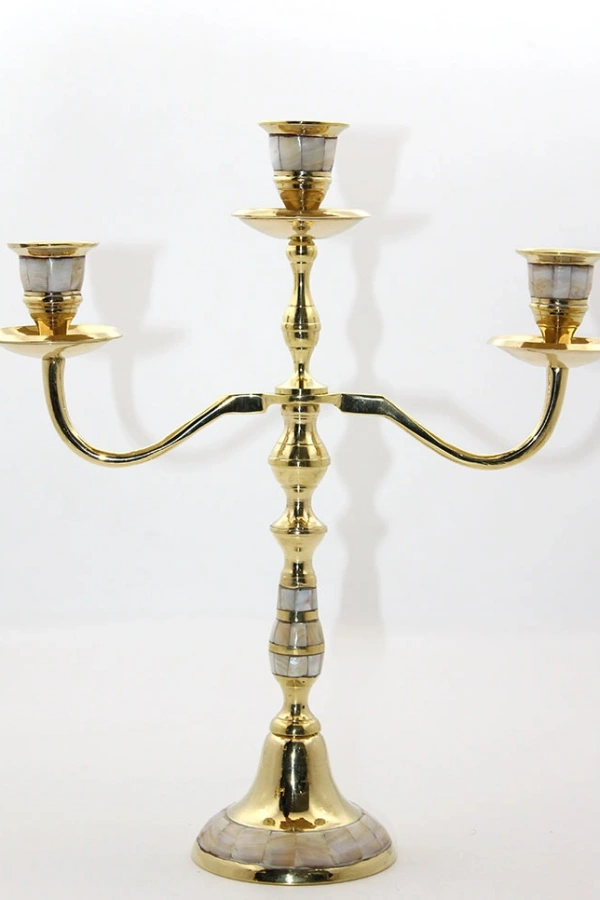 Pirinç Sedefli 3lü Şamdan Model 2