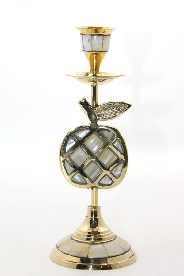 Pirinç Sedefli Tekli Şamdan Model 1