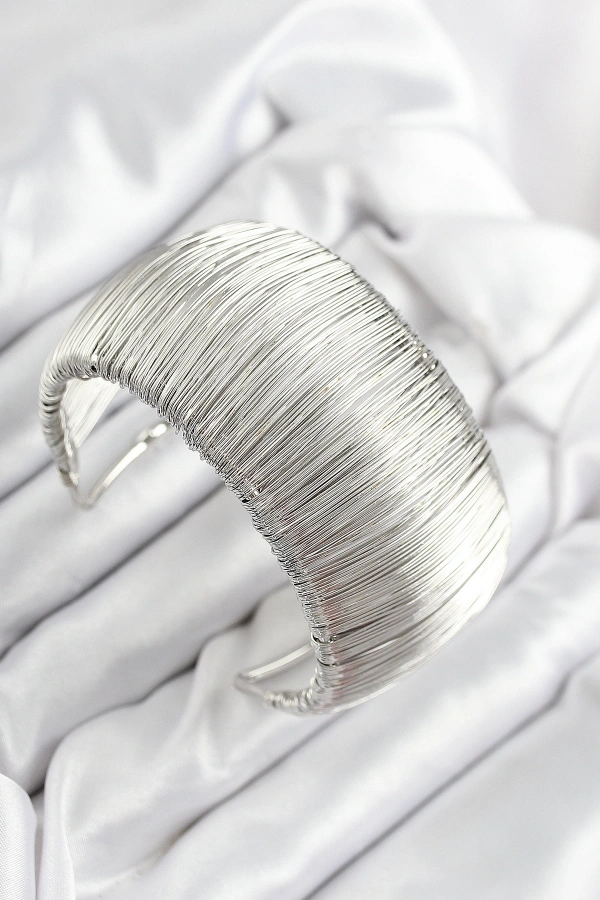 Pirinç Tel Sarma Model Gümüş Renk Kadın Bileklilk