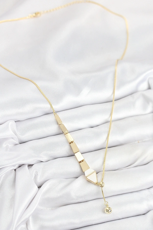 Pirinç Yılan Model Gold Renk Asansörlü Kadın Kolye