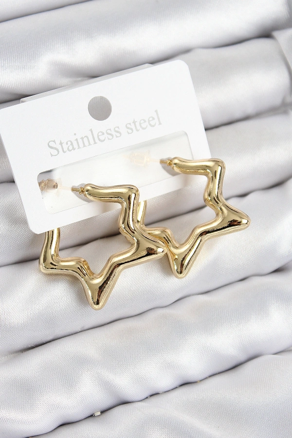 Pirinç Yıldız Model Gold Renk Kadın Küpe