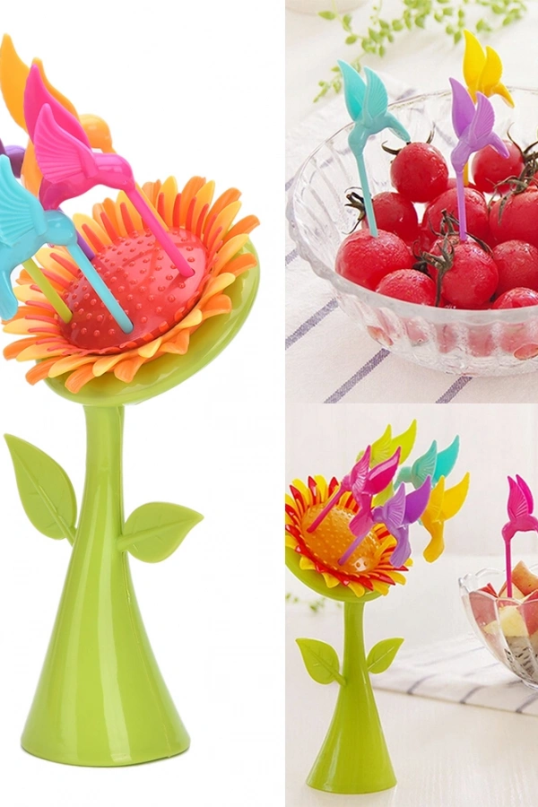 Plastik Meyve Çatal Ayçiçeği 5 Kuşlar Çatal Set