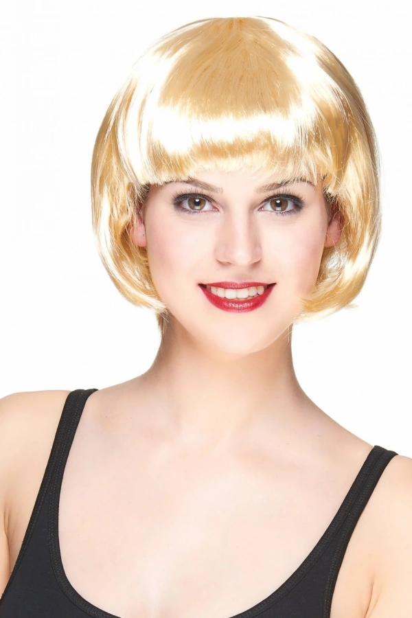 Platin Altın Dore Renk Küt Parti Peruğu Kısa Takma Peruk