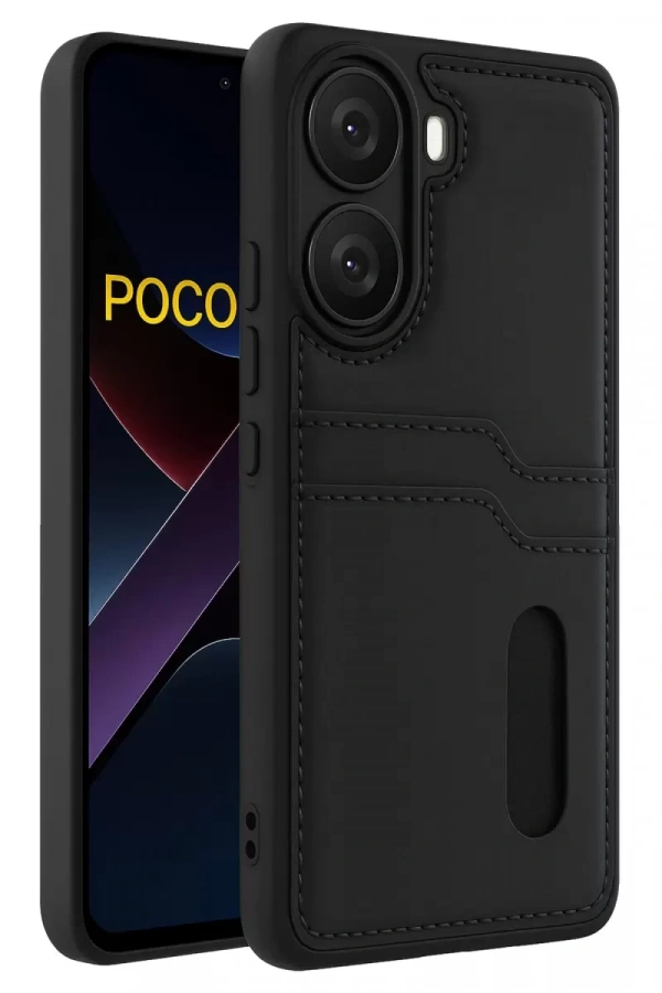 Poco X7 Pro Kılıf Sara Kartvizitli Deri Kılıf - Siyah