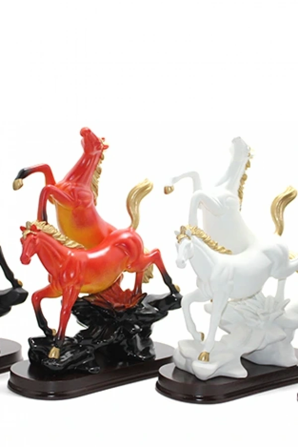 Polyester 2li Şahlanmış At Figürü