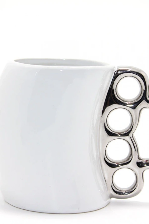 Porselen Muşta Tasarımlı Kupa Bardak Gümüş Renk