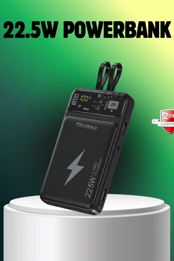 Powerbank Dahili Ekranlı 10000 mAh Çift Kablolu