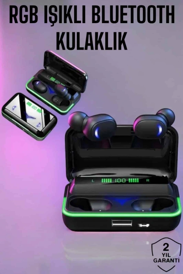 Powerbank Özellikli Kablosuz Bluetooth Kulaklık RGB Işıklı