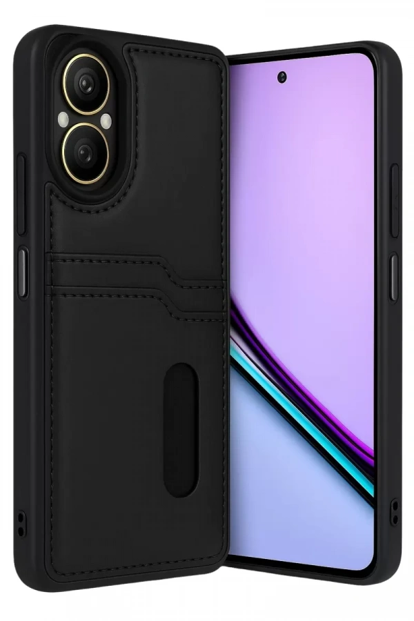 Realme 12 Lite Kılıf Sara Kartvizitli Deri Kılıf - Siyah