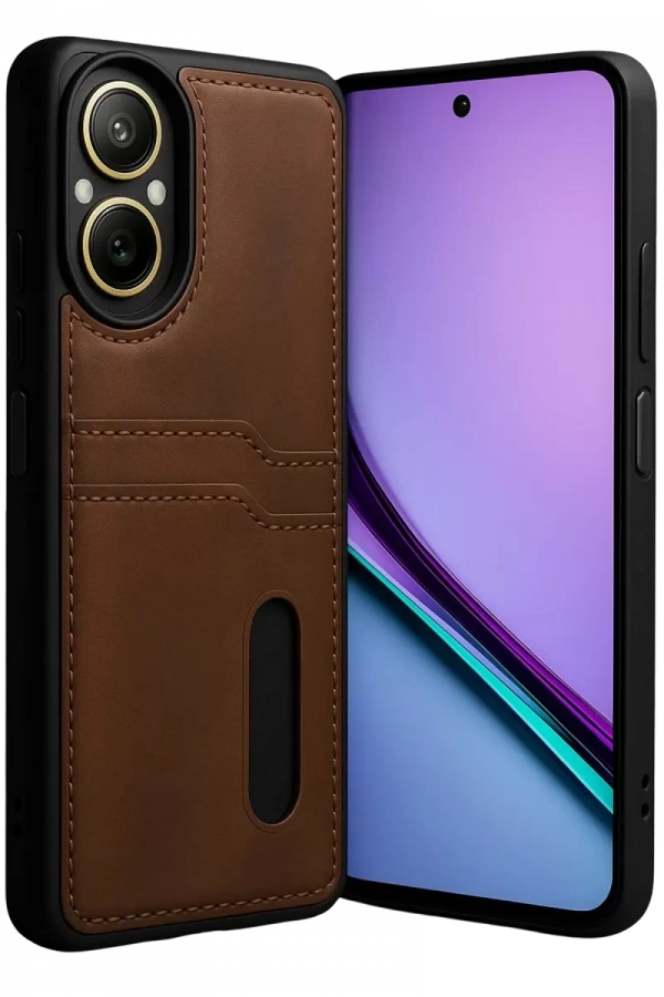 Realme 12 Lite Kılıf Sara Kartvizitli Deri Kılıf - Taba