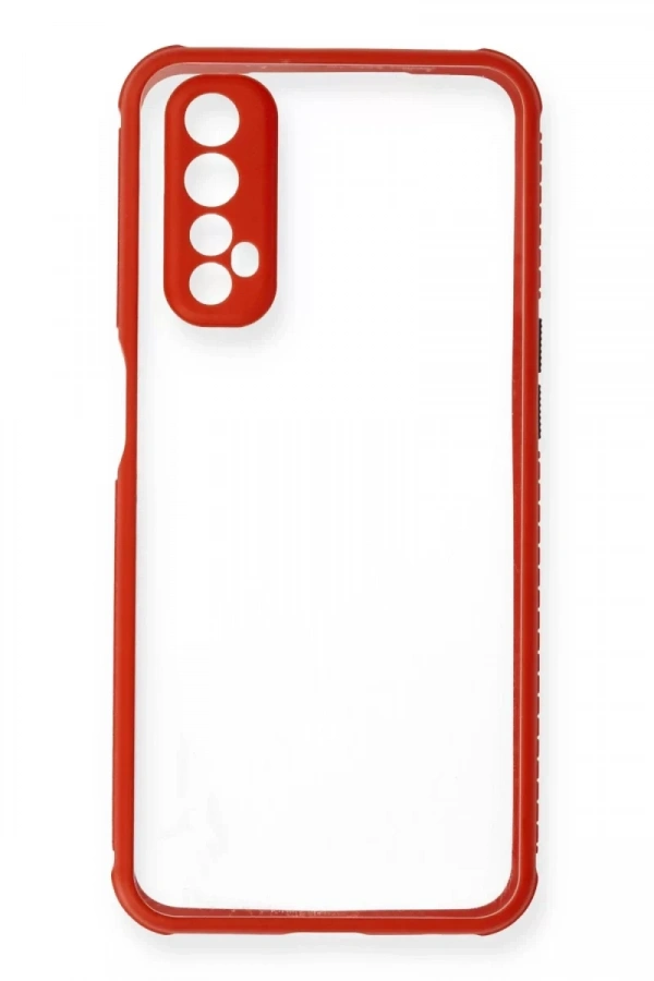 Realme 7 Kılıf Miami Şeffaf Silikon - Kırmızı