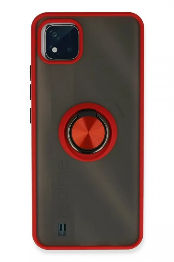 Realme C11 2021 Kılıf Montreal Yüzüklü Silikon Kapak - Kırmızı