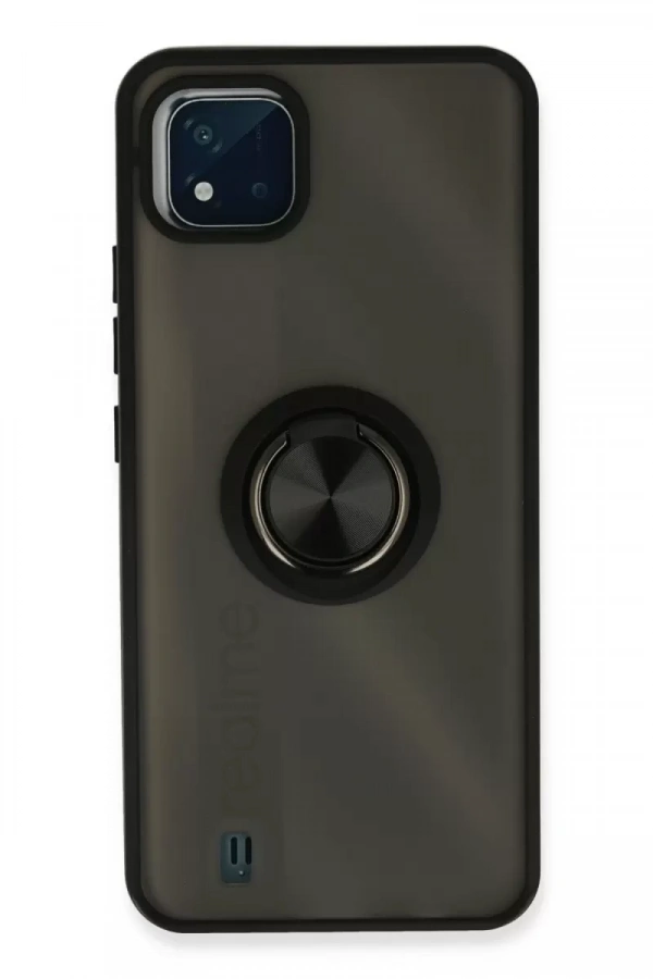 Realme C11 2021 Kılıf Montreal Yüzüklü Silikon Kapak - Siyah