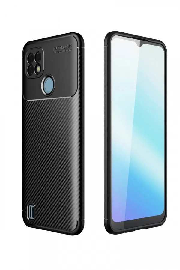 Realme C21 Kılıf Auto Focus Karbon Kapak - Siyah