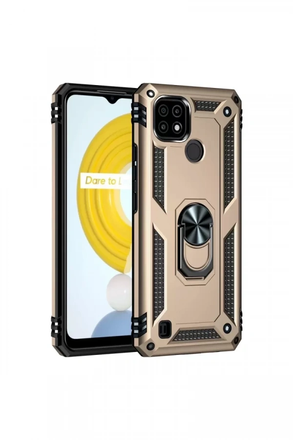 Realme C21 Kılıf Sofya Yüzüklü Silikon Kapak - Gold