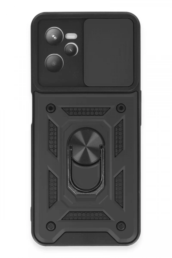 Realme C35 Kılıf Pars Lens Yüzüklü Silikon - Siyah