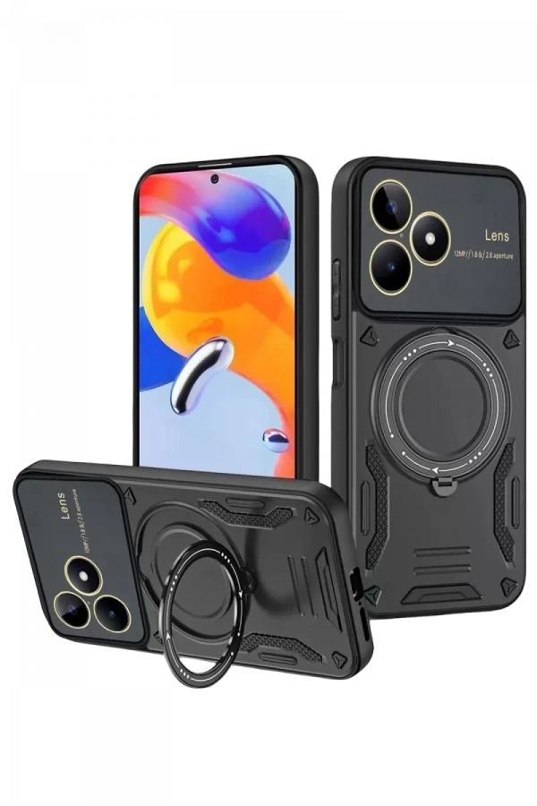 Realme C53 Kılıf Joy Lens Standlı Kapak - Siyah