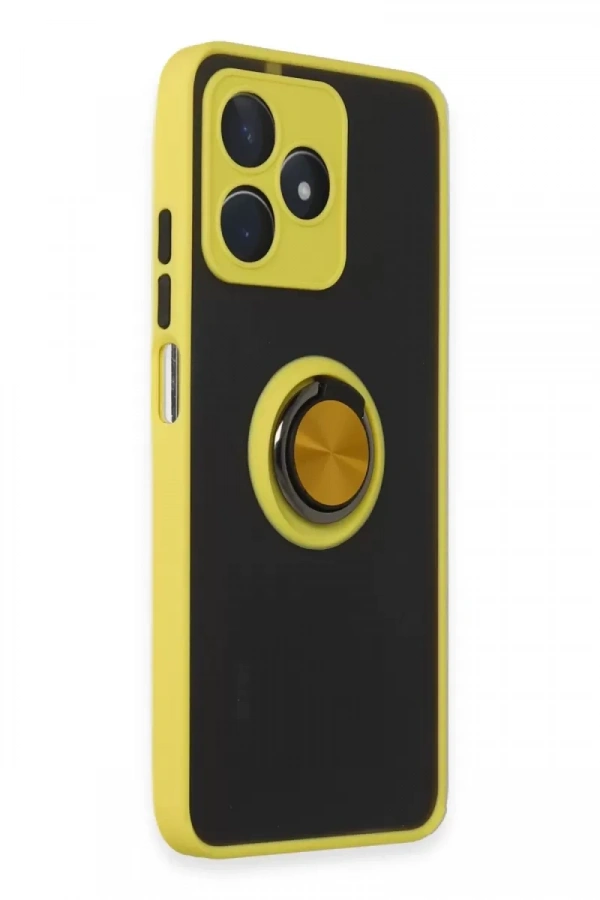Realme C53 Kılıf Montreal Yüzüklü Silikon Kapak - Sarı