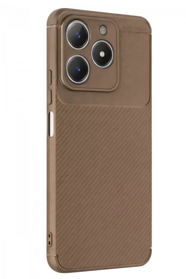 Realme C61 Kılıf Auto Focus Karbon Kapak - Kahverengi