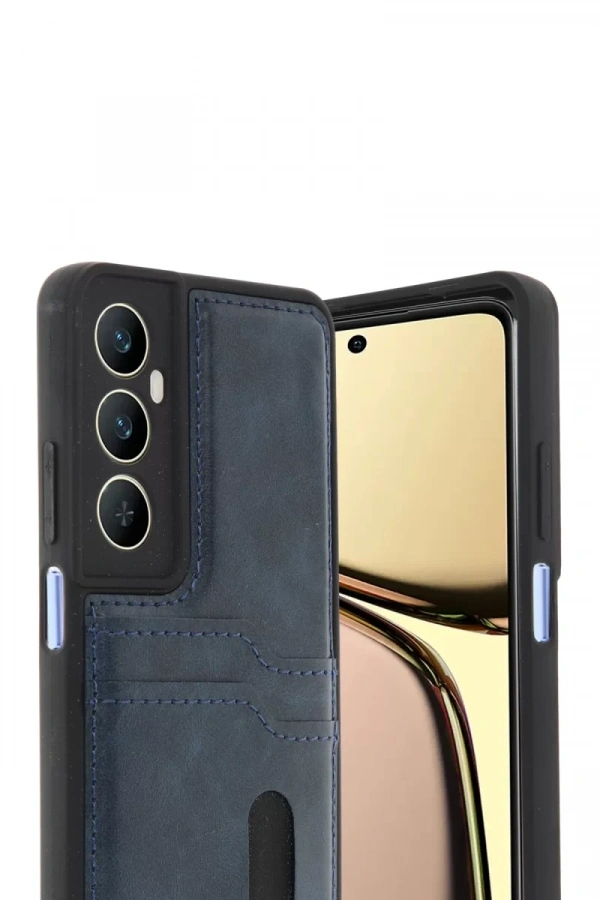 Realme C65 Sara Kartvizitli Deri Kılıf - Lacivert